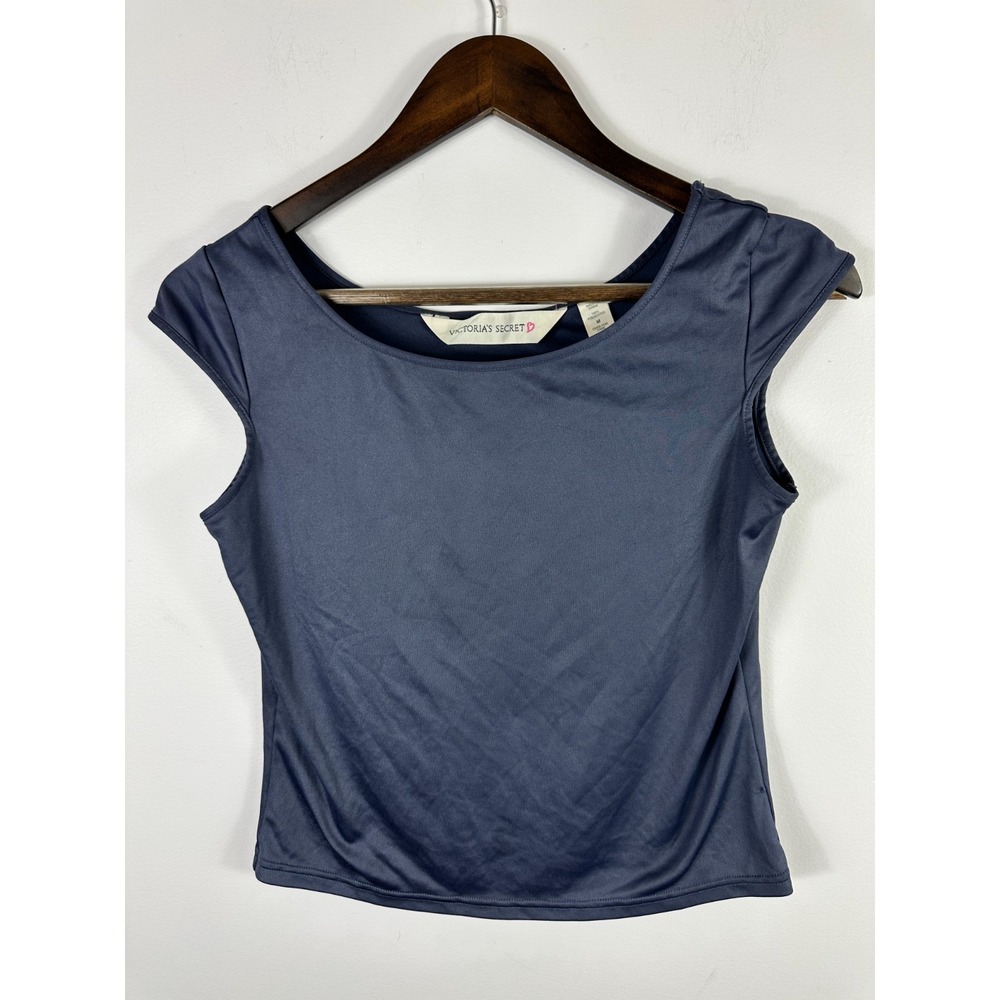 Victoria's Secret Cap Sleeve Top Womens Medium Blue Boat Neck Minimalist Y2K